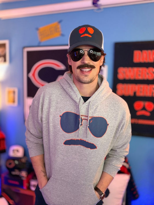 Swerski Stache and Shades Logo Unisex Hoodie - with Navy/Orange Logo