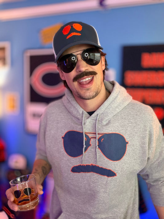 Swerski Stache and Shades Logo Trucker Cap - Navy and White with Orange Logo