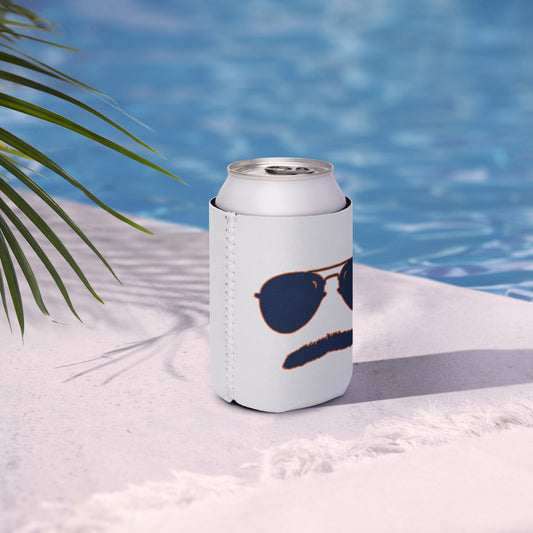 Swerski Stache and Shades Logo Can cooler - Navy & Orange Logo