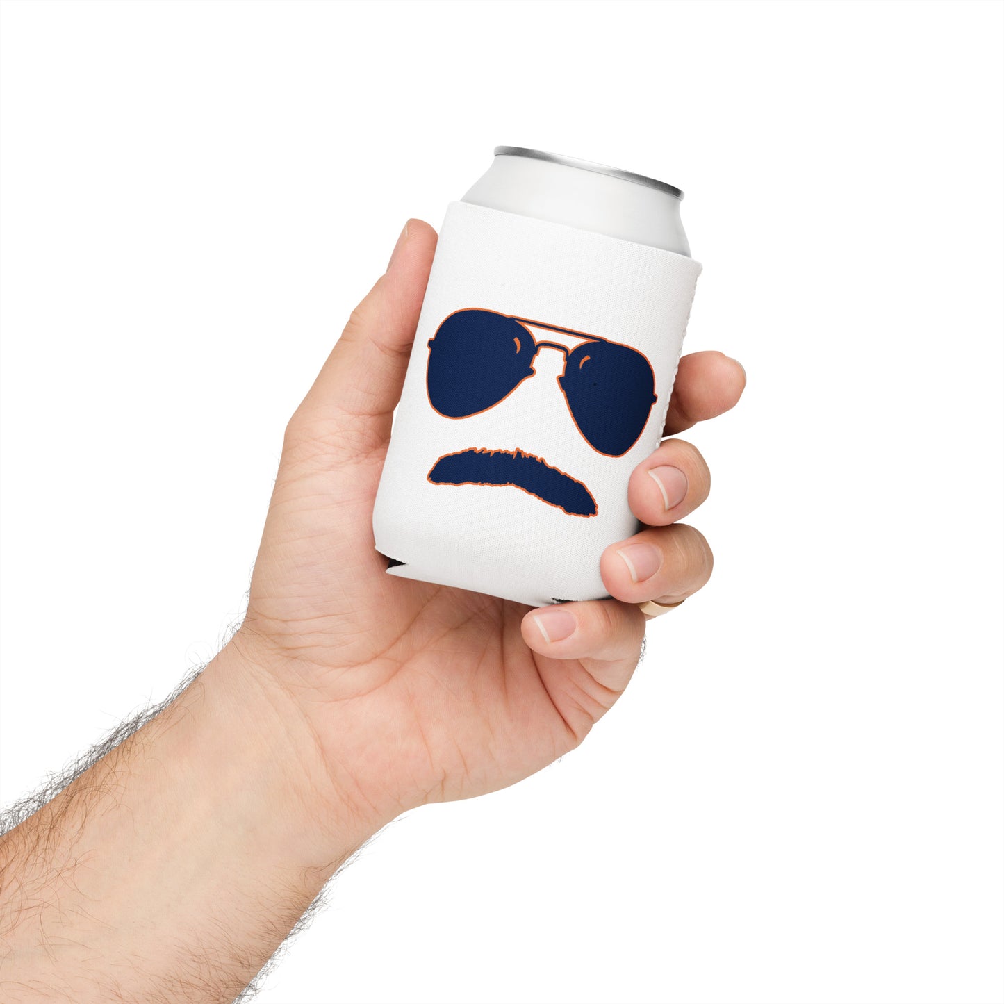 Swerski Stache and Shades Logo Can cooler - Navy & Orange Logo