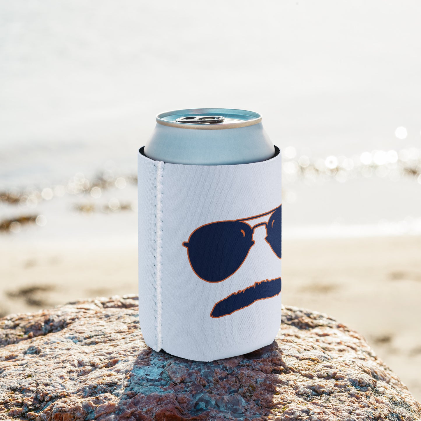 Swerski Stache and Shades Logo Can cooler - Navy & Orange Logo