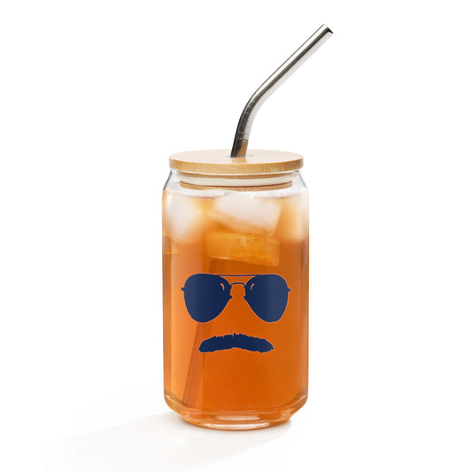 Swerski Stache and Shades Logo Can-shaped glass - Navy with Orange Outline Logo