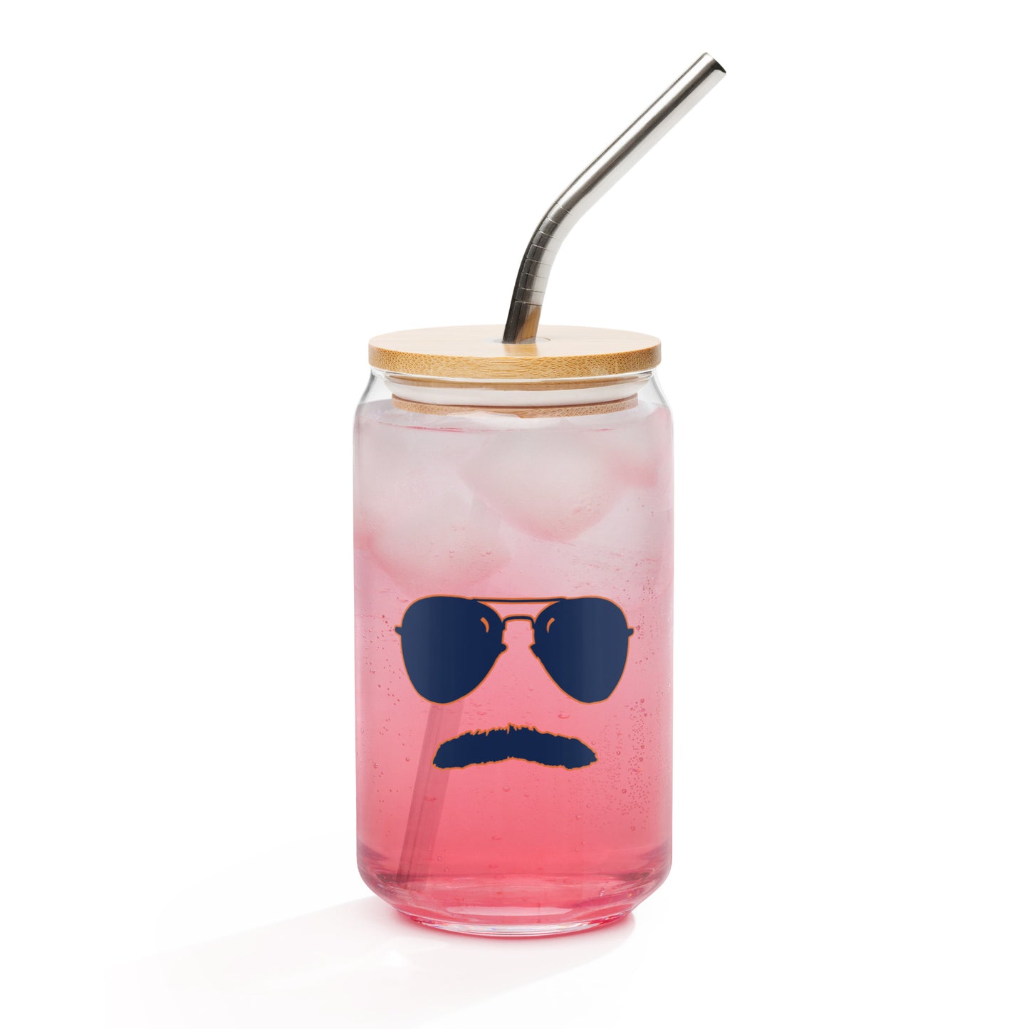 Swerski Stache and Shades Logo Can-shaped glass - Navy with Orange Outline Logo