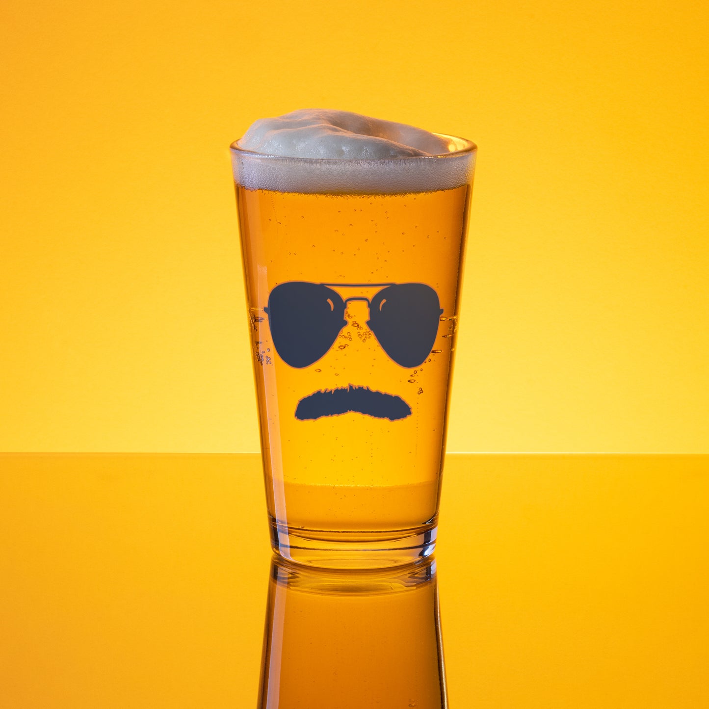 Swerski Stache and Shades Logo Shaker pint glass - Navy with Orange Outline Logo