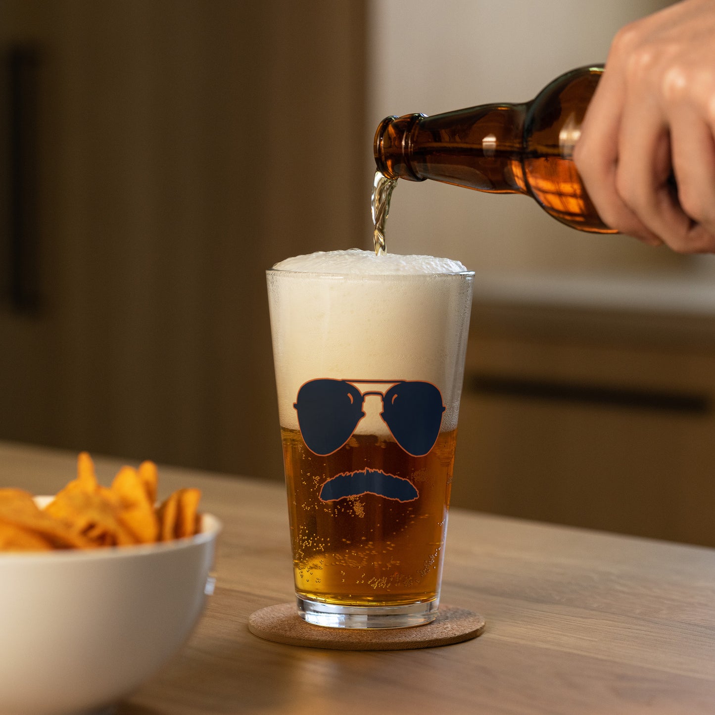 Swerski Stache and Shades Logo Shaker pint glass - Navy with Orange Outline Logo
