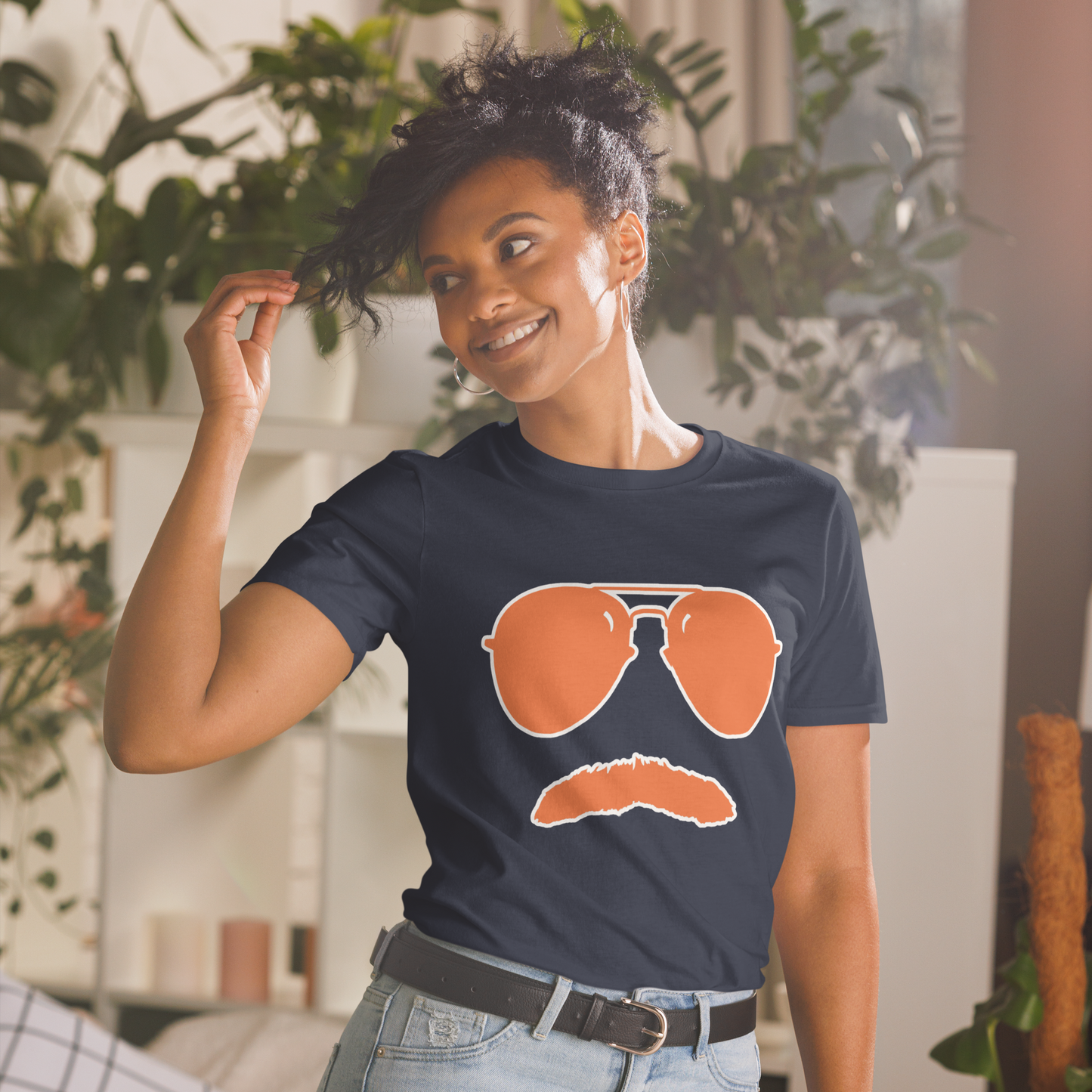 Swerski Stache and Shades Logo T-Shirt - New Navy with Orange/White Logo