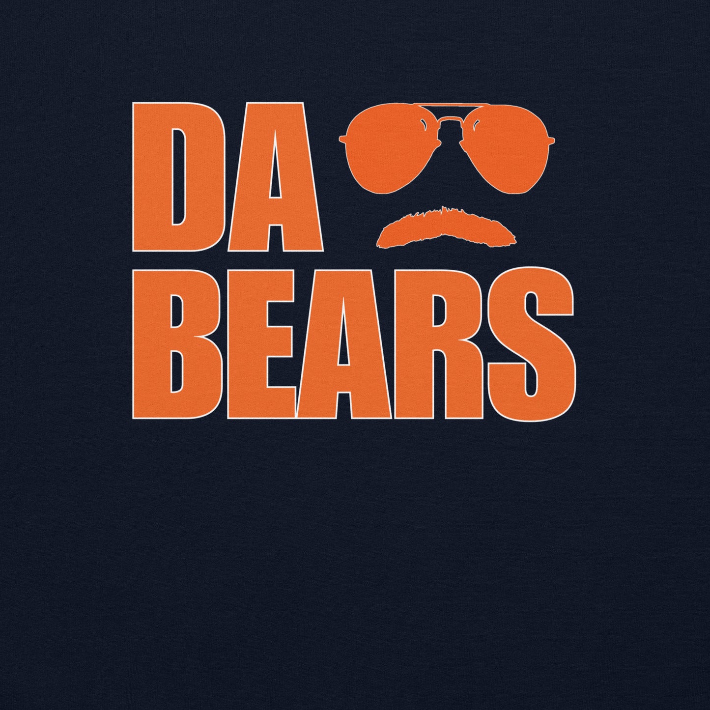DA BEARS Swerski Stache and Shades Logo Unisex Sweatshirt - Navy with Orange & White Logo