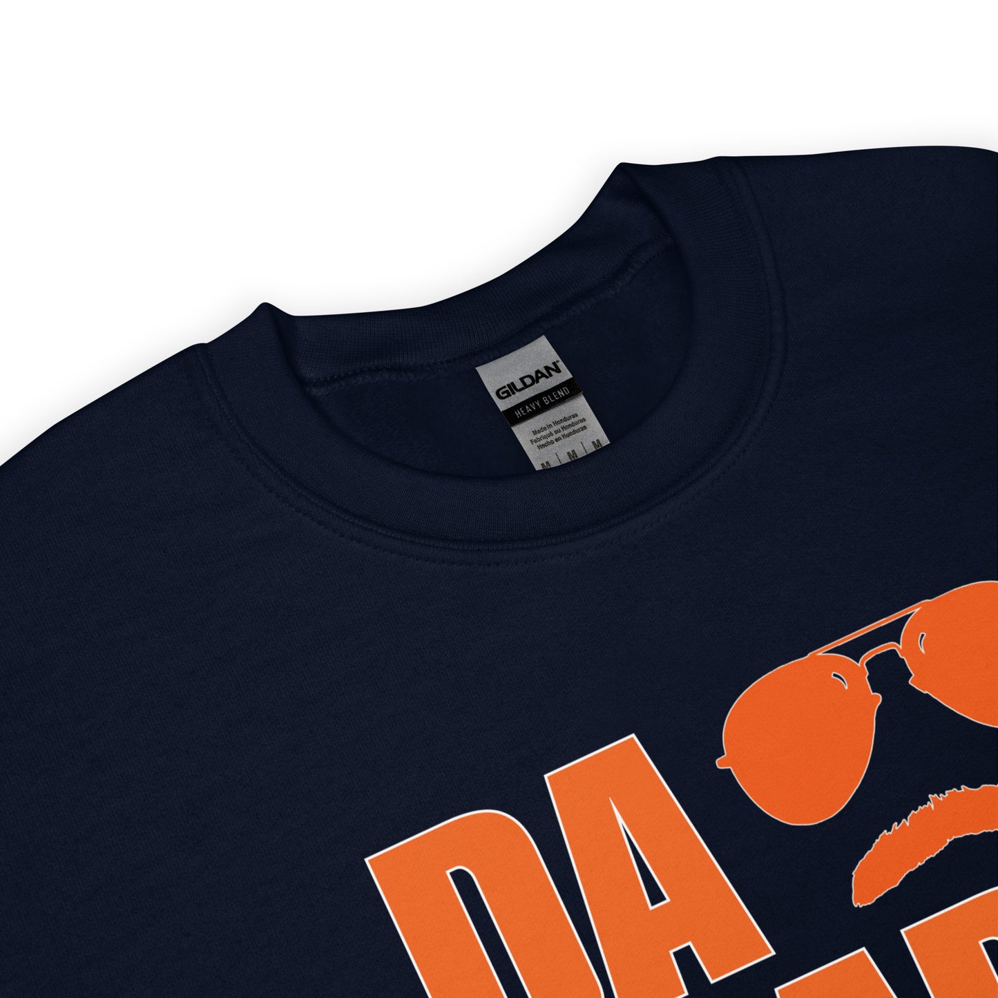 DA BEARS Swerski Stache and Shades Logo Unisex Sweatshirt - Navy with Orange & White Logo
