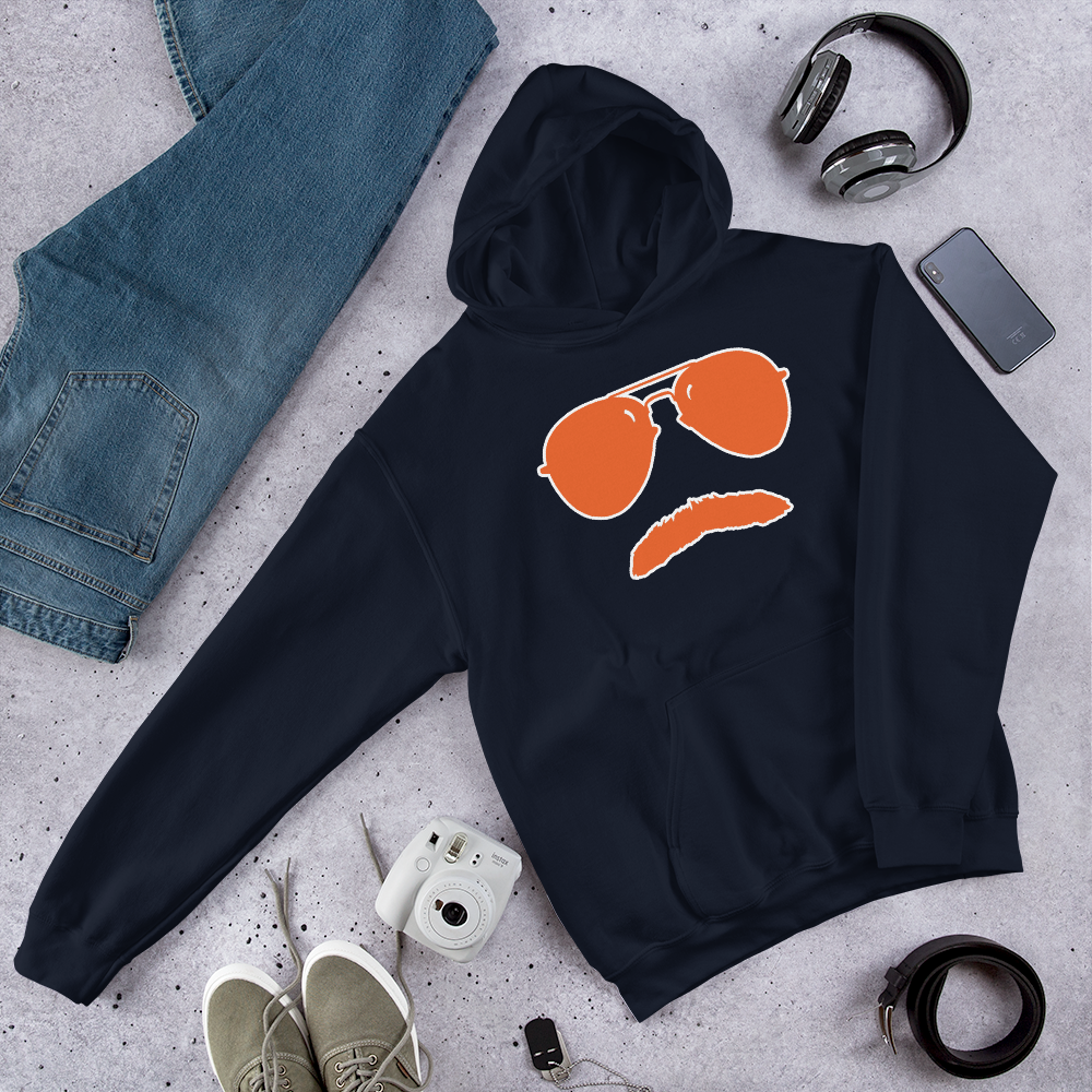 Swerski Stache and Shades Logo Unisex Hoodie - New Navy with Orange/White Logo
