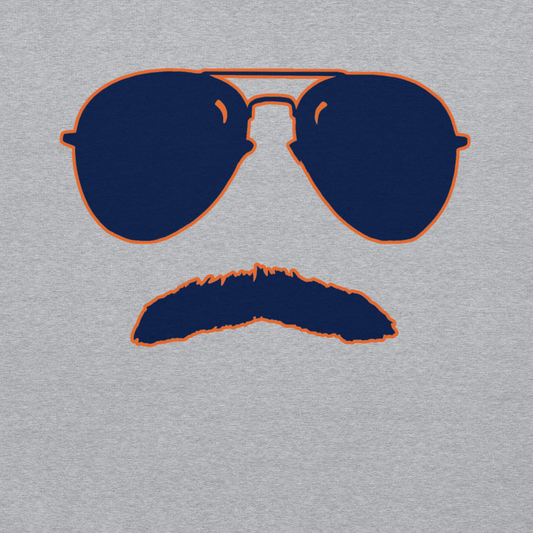 Swerski Stache and Shades Logo Unisex Hoodie - New Grey with Navy/Orange Logo