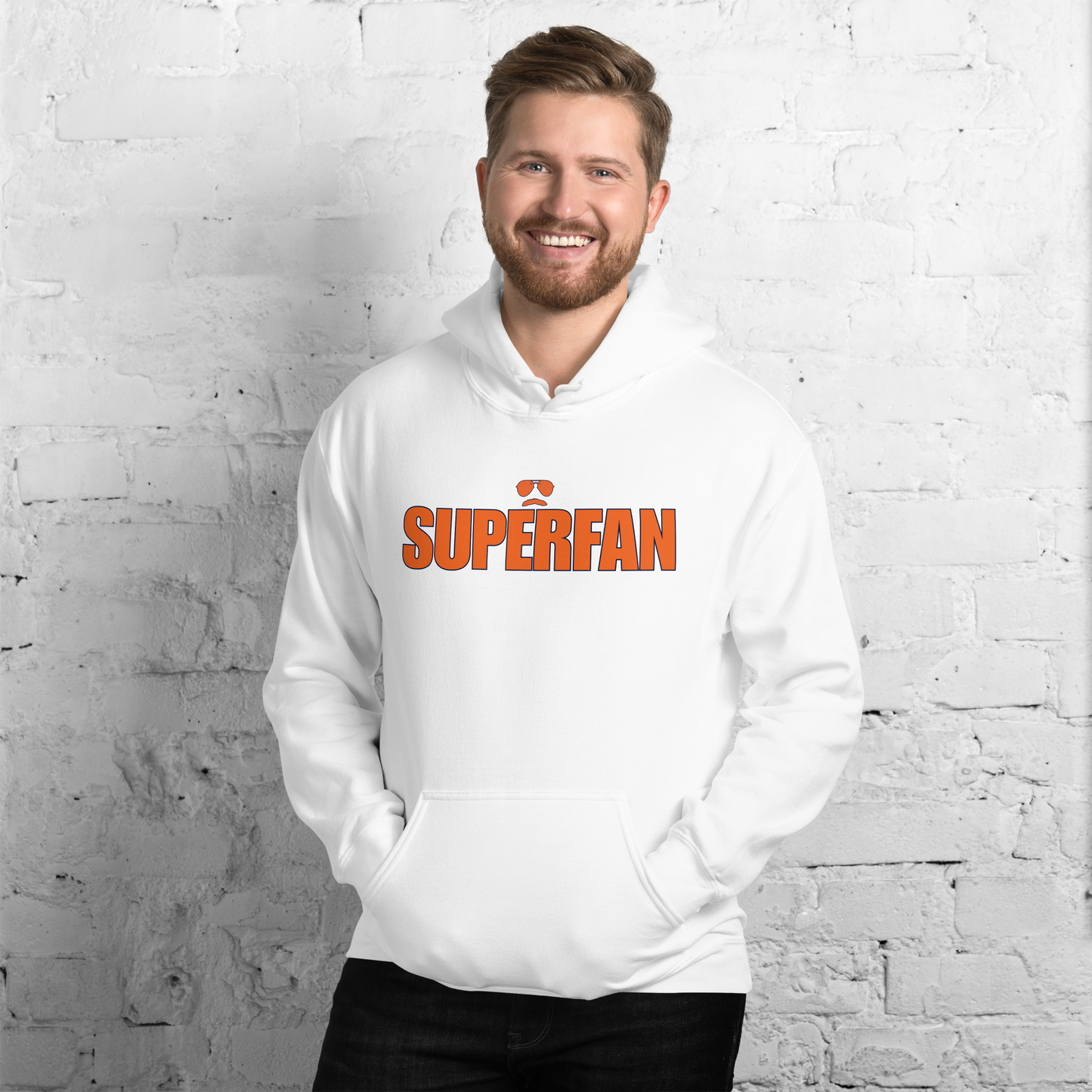 Swerski Superfan Unisex Hoodie - White with Orange/Navy