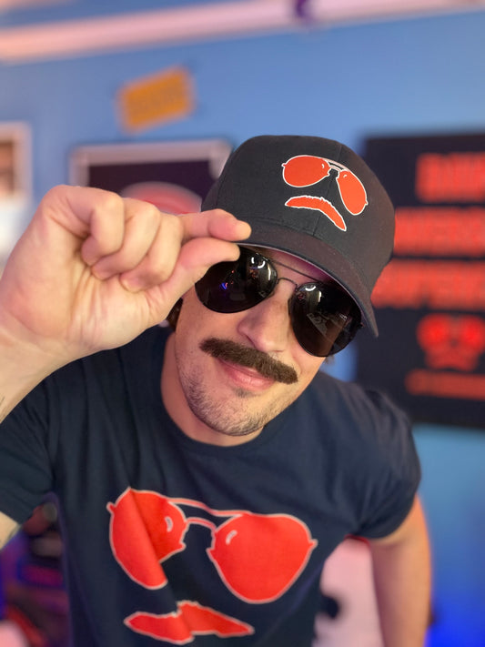 Swerski Stache and Shades Logo Structured Twill Cap - Navy with Orange & White Logo