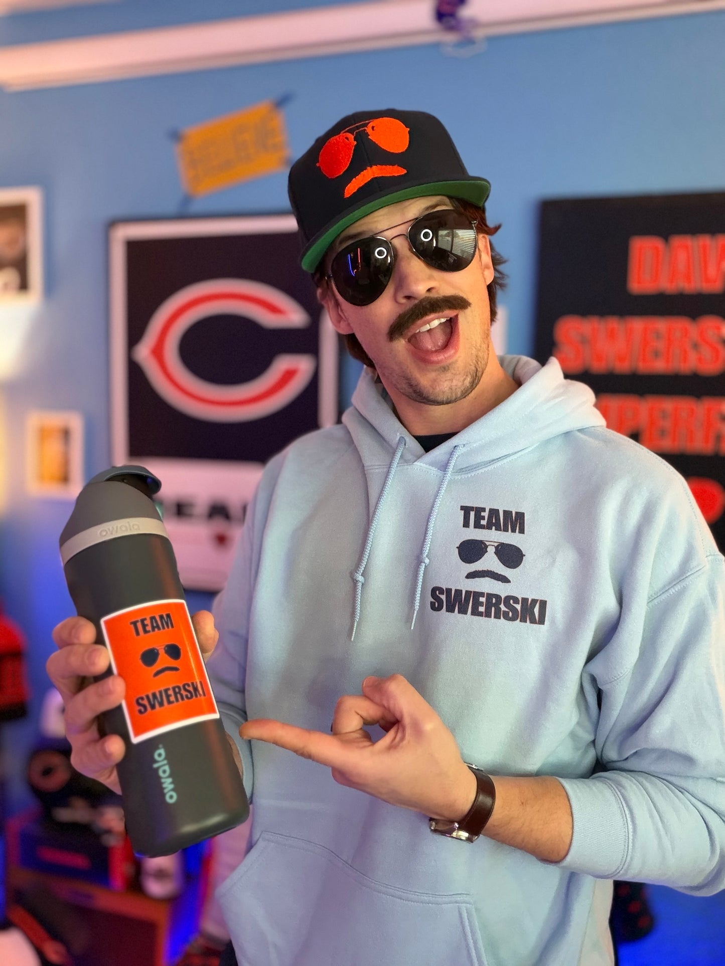 Team Swerski Small Logo Hoodie - Light Blue with Navy and Orange Logo