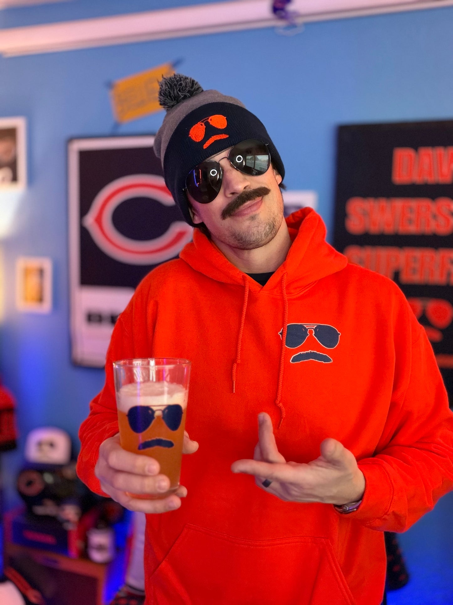 Swerski Small Logo Hoodie - Orange with Navy and White logo