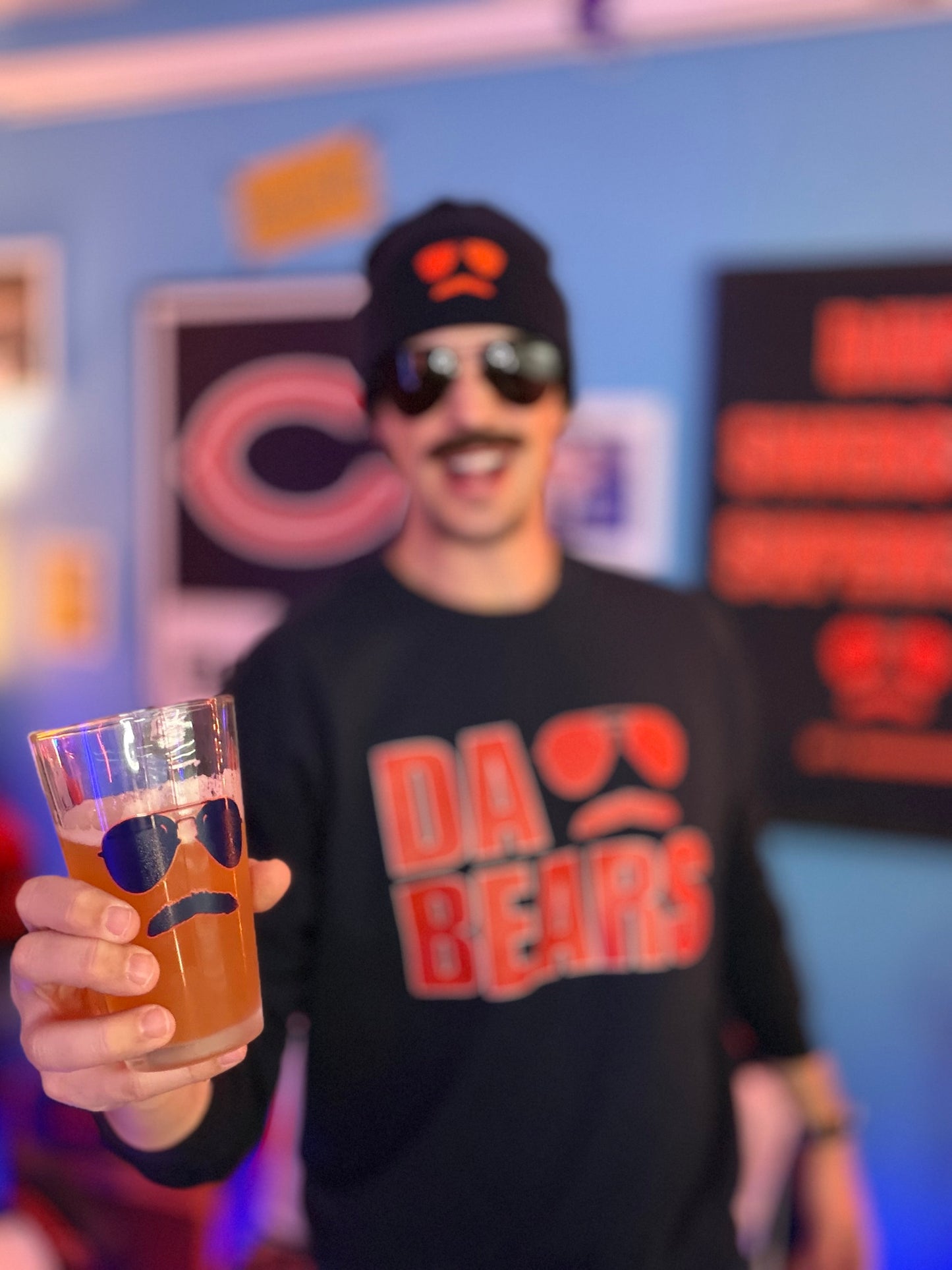 Swerski Stache and Shades Logo Shaker pint glass - Navy with Orange Outline Logo