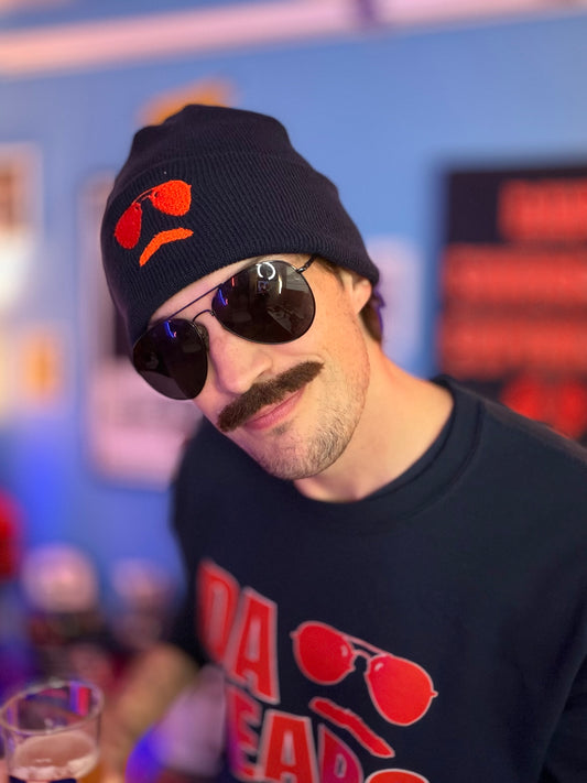 Swerski Stache and Shades Logo Cuffed Beanie - Navy with Orange Logo