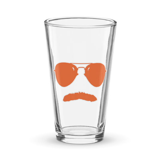 Swerski Stache and Shades Logo Shaker pint glass - Orange with White Outline Logo