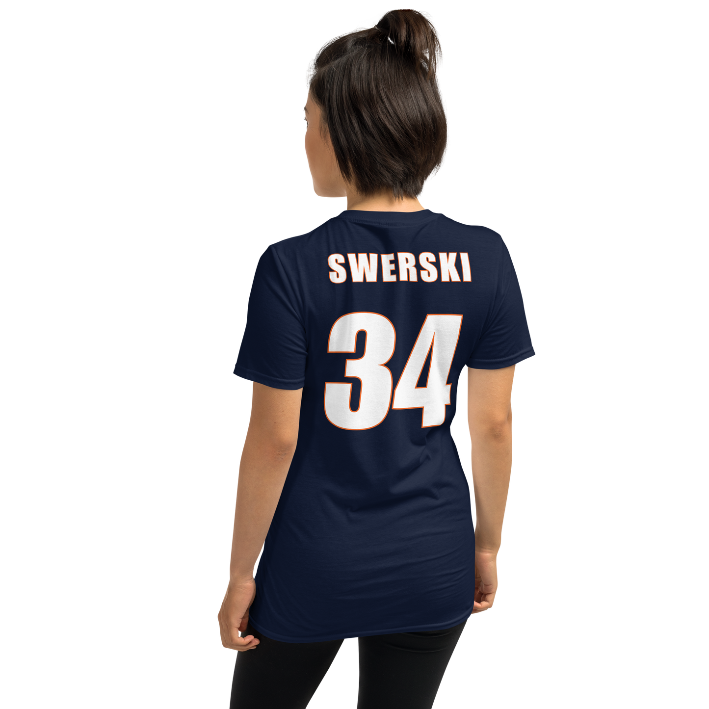 Swerski 34 Short-Sleeve Unisex T-Shirt - Navy with White/Orange
