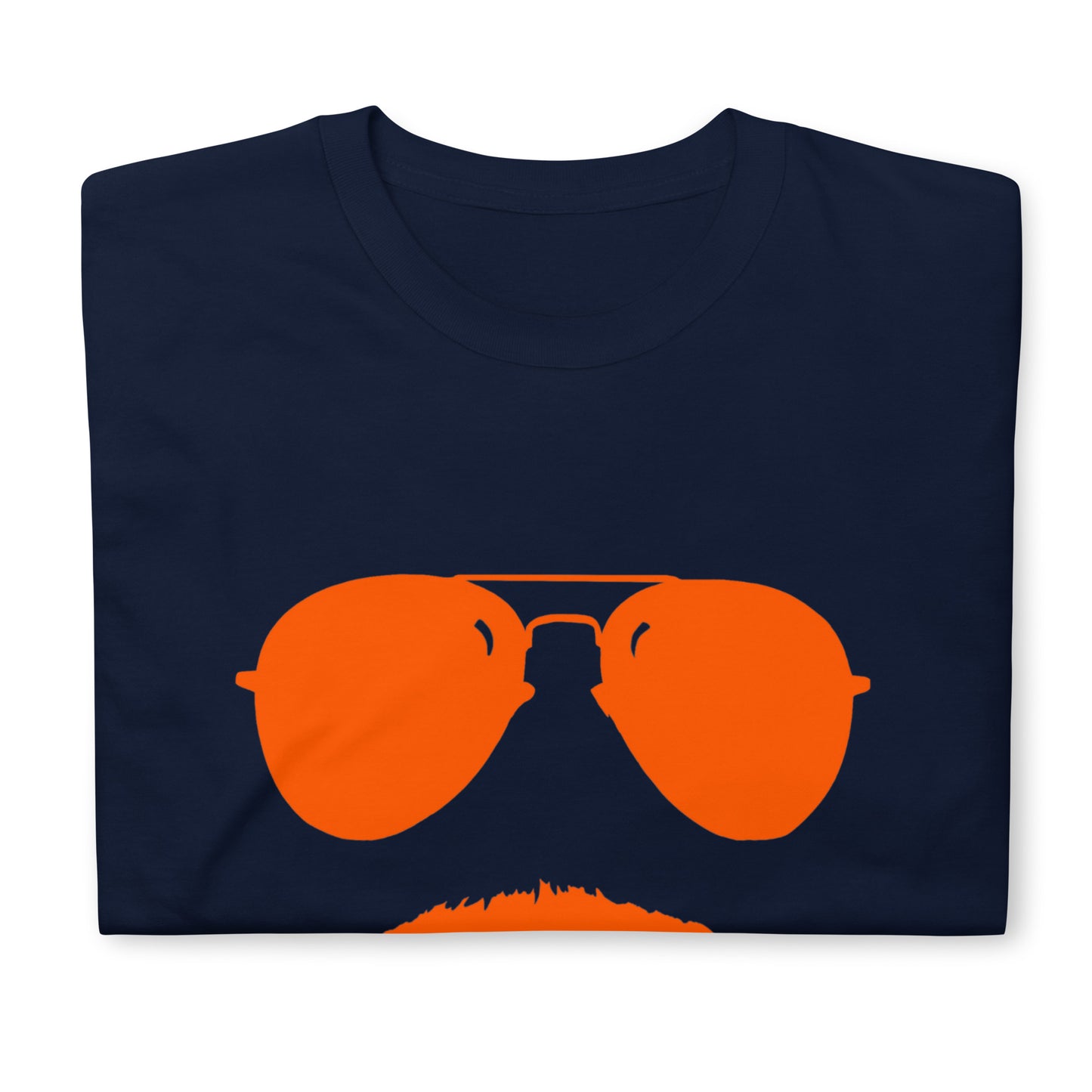 Swerski Stache and Shades Logo Short-Sleeve Unisex T-Shirt - Navy with Orange Logo