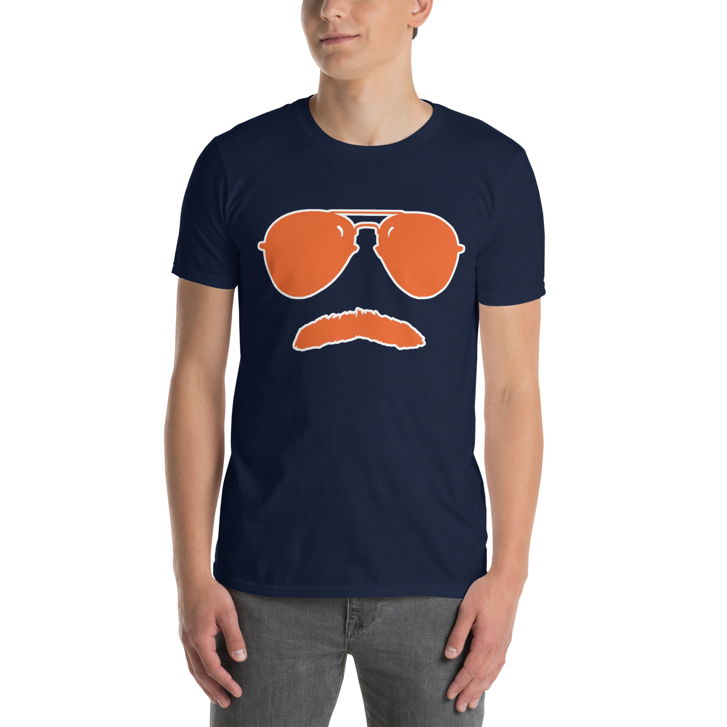 Swerski Stache and Shades Logo T-Shirt - New Navy with Orange/White Logo