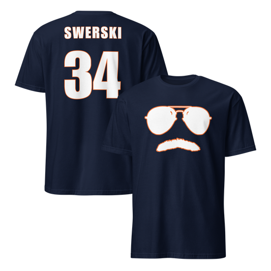 Swerski 34 Short-Sleeve Unisex T-Shirt - Navy with White/Orange