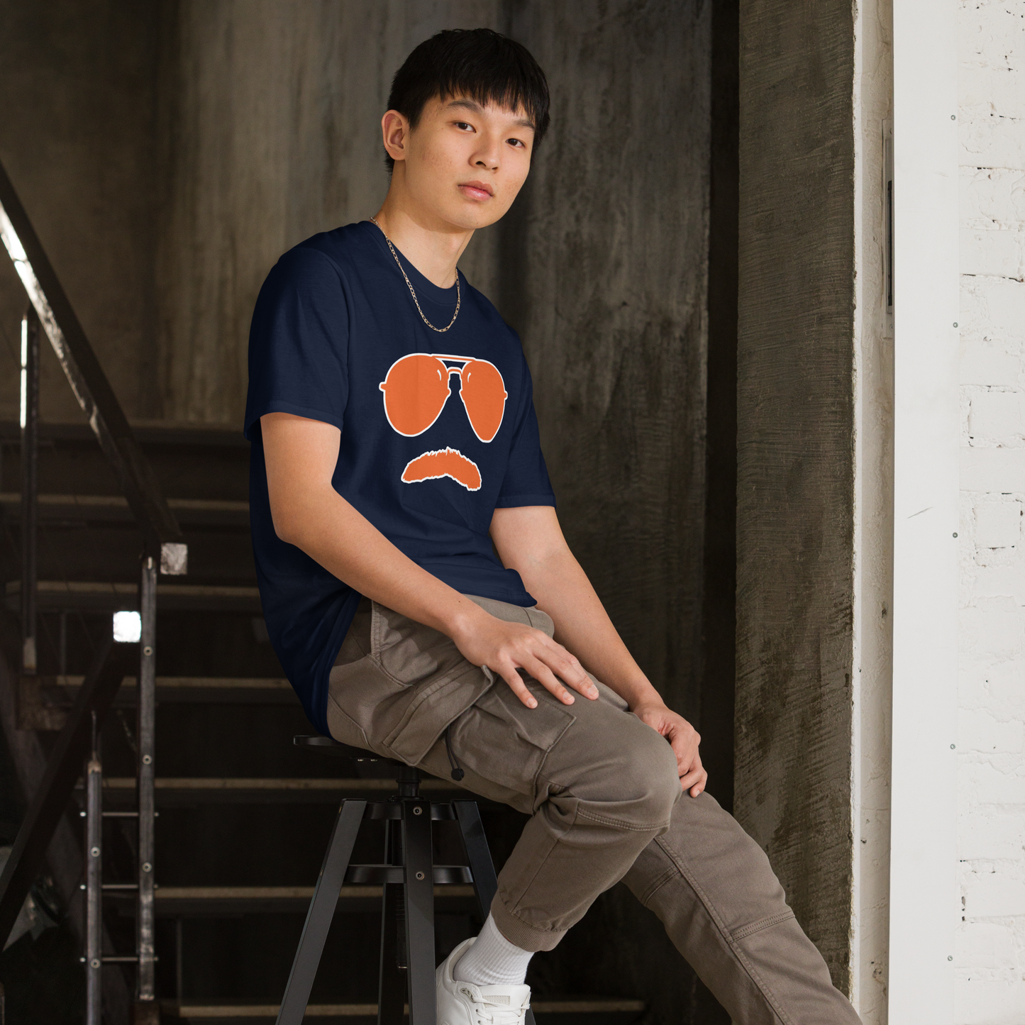 Swerski Stache and Shades Logo T-Shirt - New Navy with Orange/White Logo