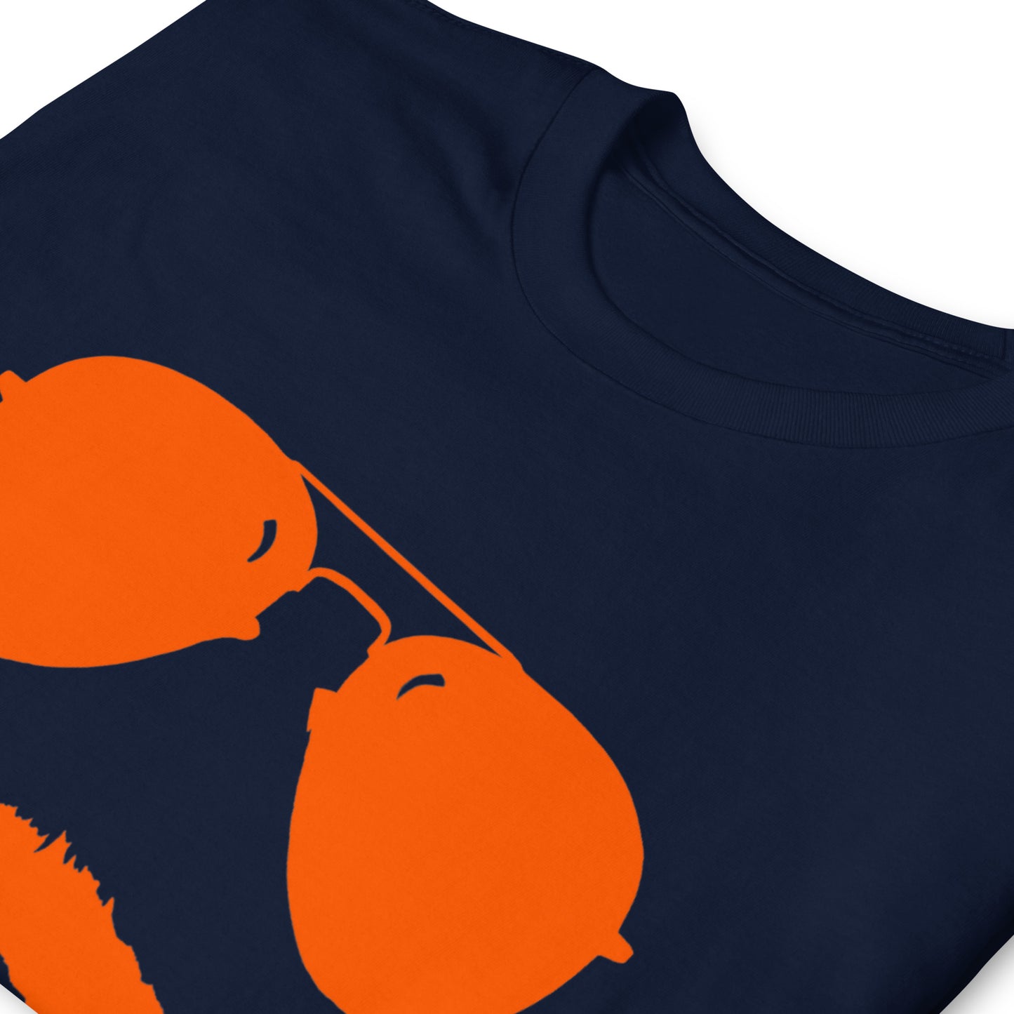 Swerski Stache and Shades Logo Short-Sleeve Unisex T-Shirt - Navy with Orange Logo