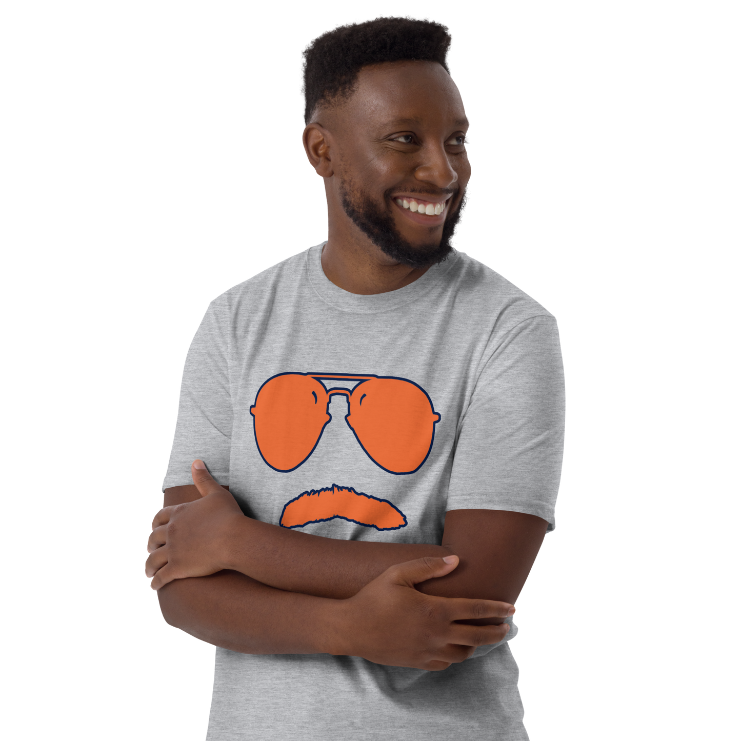 Swerski Stache and Shades Logo T-Shirt - New Grey with Orange/Navy Logo