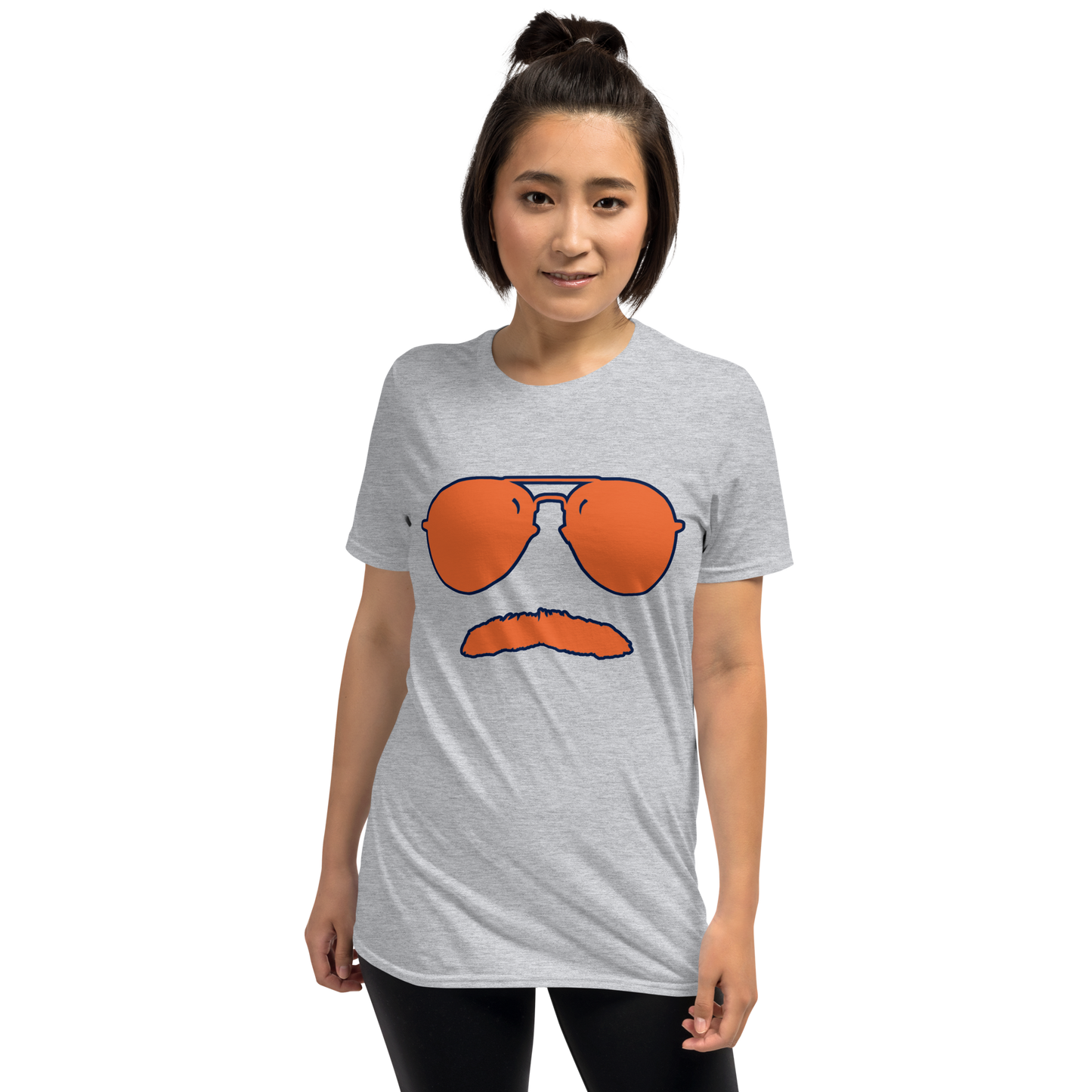 Swerski Stache and Shades Logo T-Shirt - New Grey with Orange/Navy Logo