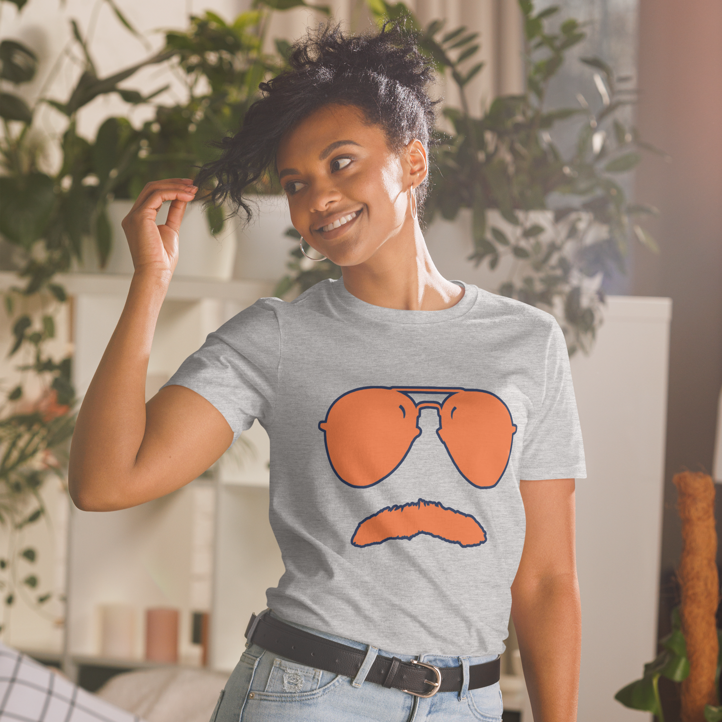 Swerski Stache and Shades Logo T-Shirt - New Grey with Orange/Navy Logo