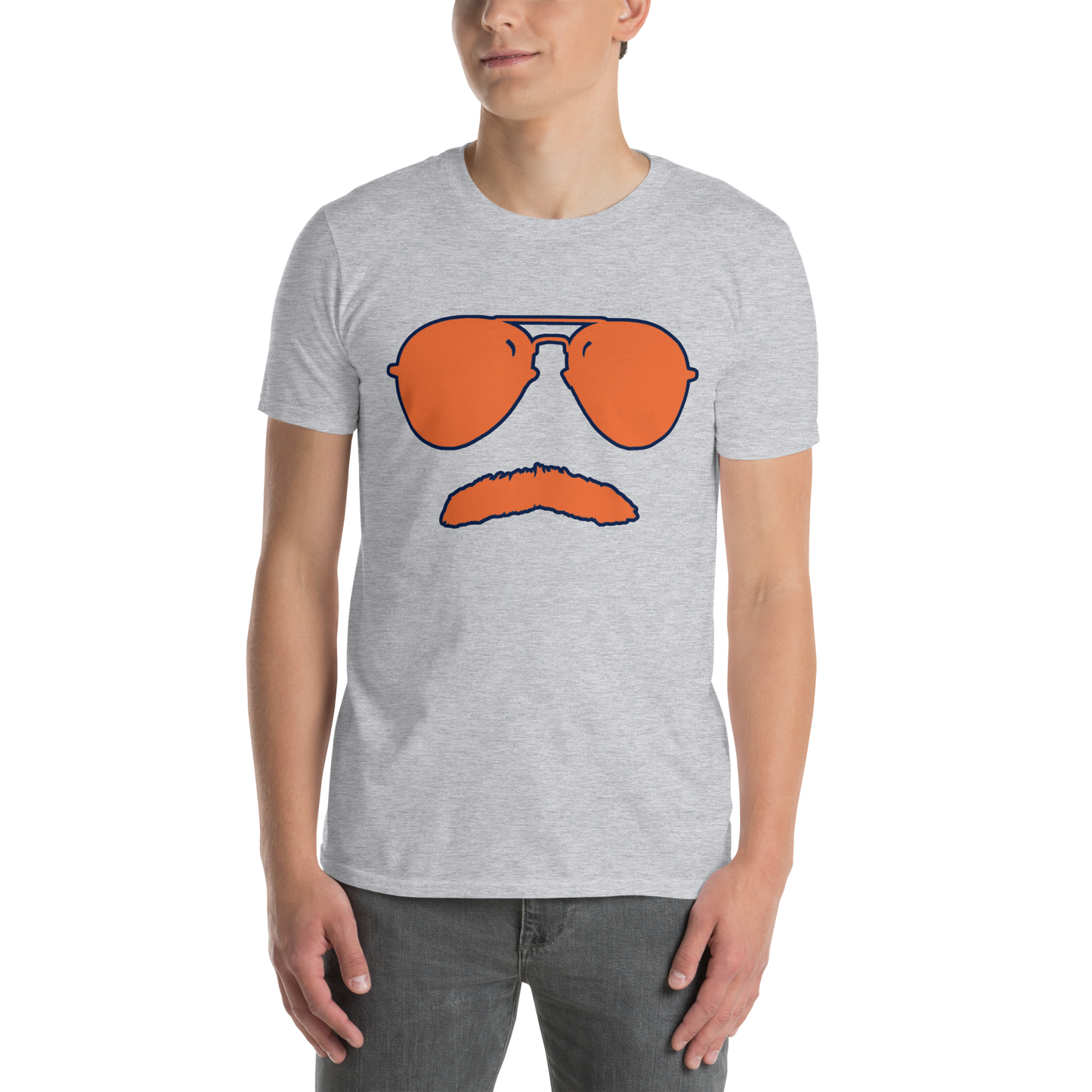 Swerski Stache and Shades Logo T-Shirt - New Grey with Orange/Navy Logo