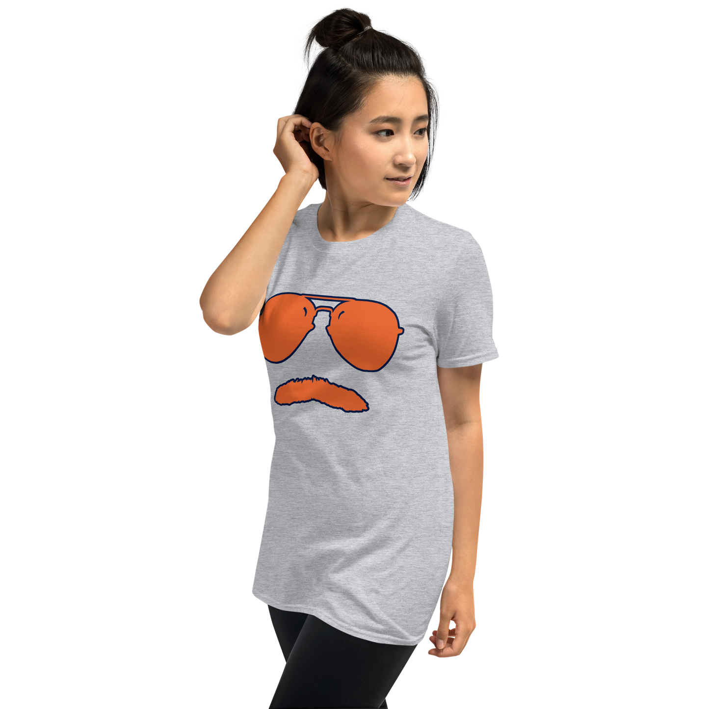Swerski Stache and Shades Logo T-Shirt - New Grey with Orange/Navy Logo
