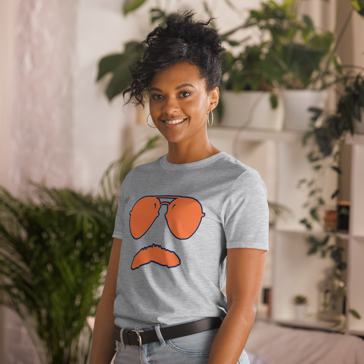 Swerski Stache and Shades Logo T-Shirt - New Grey with Orange/Navy Logo