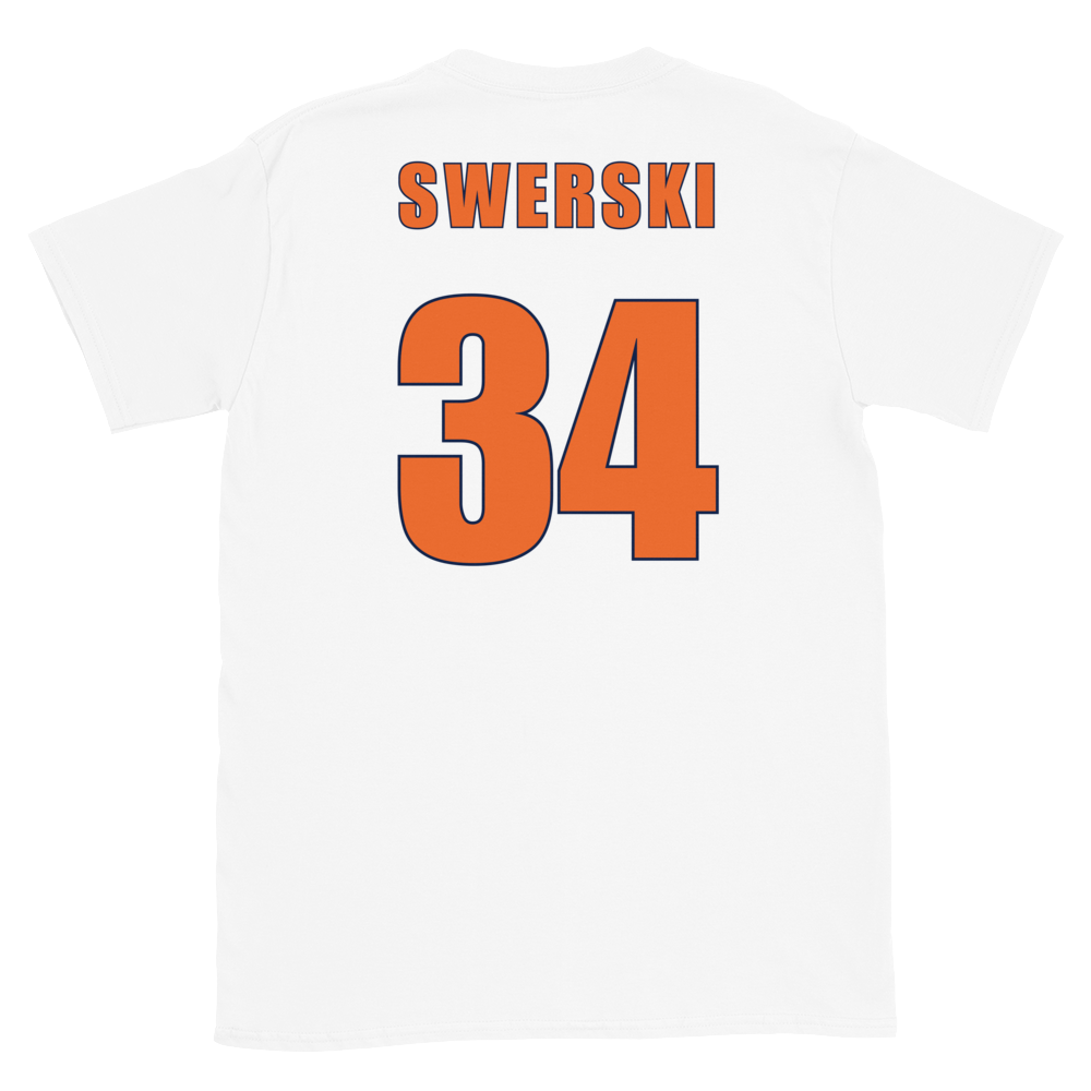 Swerski 34 Short-Sleeve Unisex T-Shirt - White with Orange/Navy