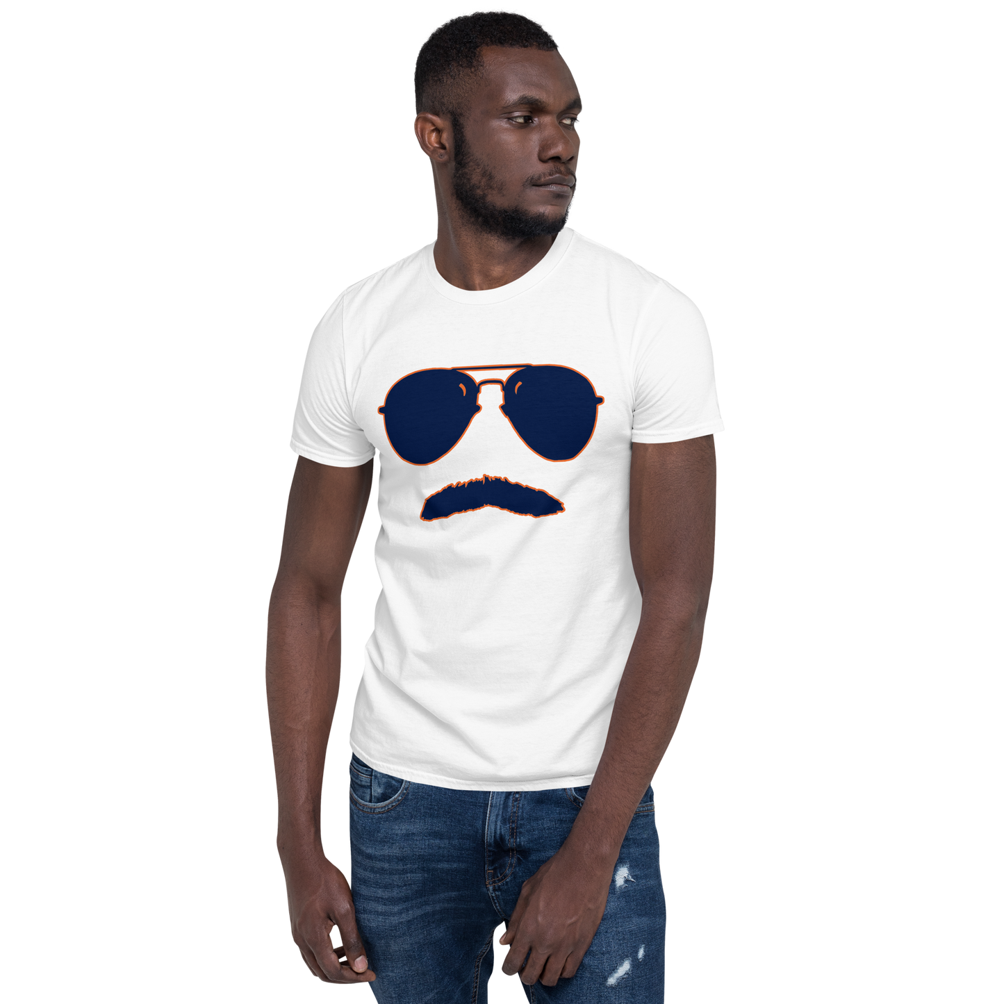 Swerski Stache and Shades Logo T-Shirt - New White with Navy/Orange Logo