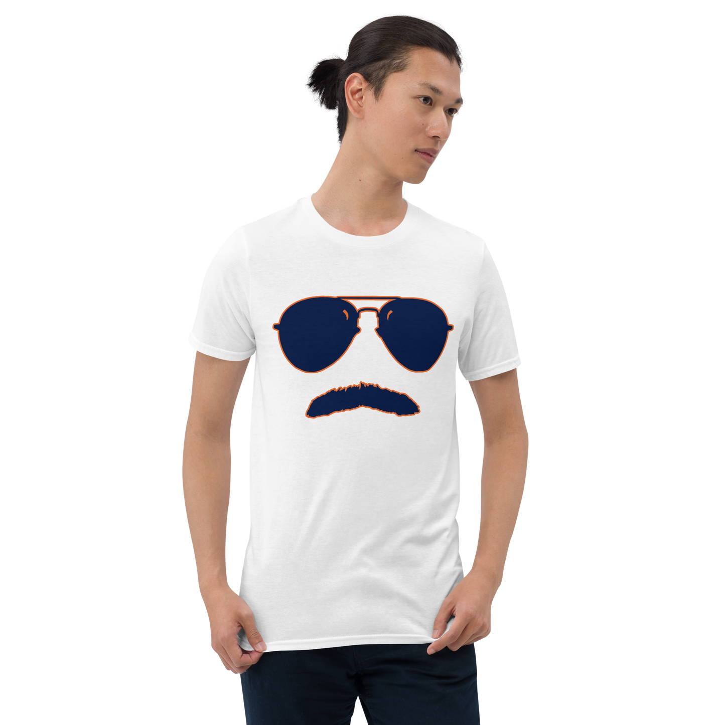 Swerski Stache and Shades Logo T-Shirt - New White with Navy/Orange Logo