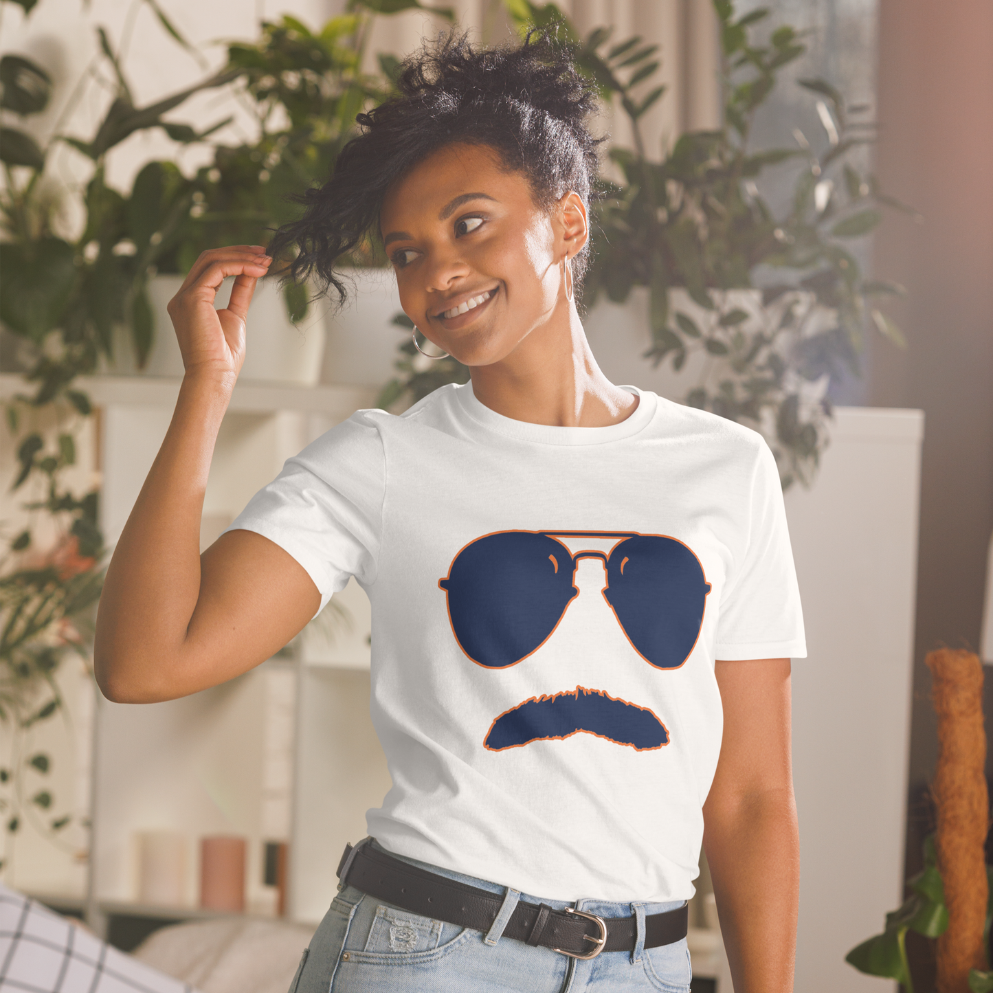 Swerski Stache and Shades Logo T-Shirt - New White with Navy/Orange Logo