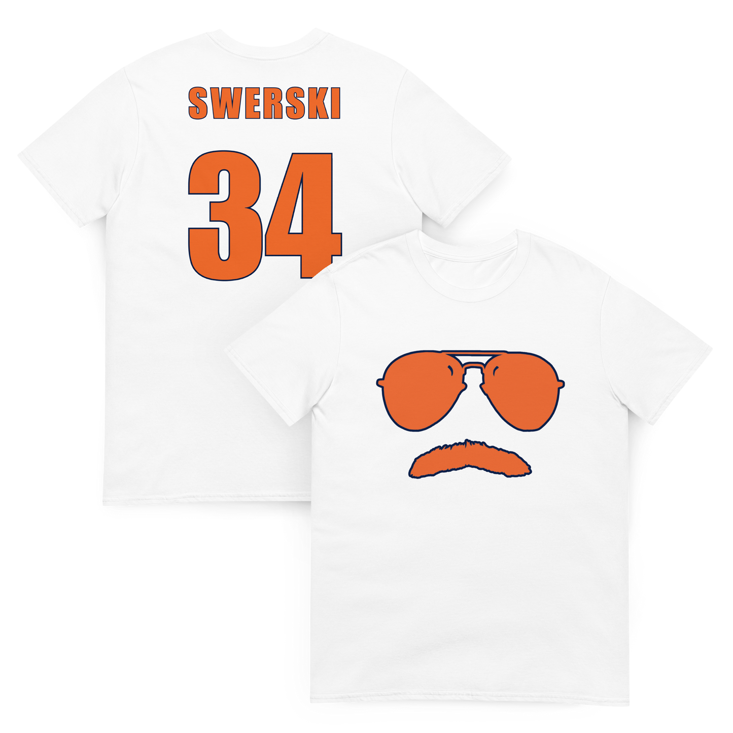 Swerski 34 Short-Sleeve Unisex T-Shirt - White with Orange/Navy