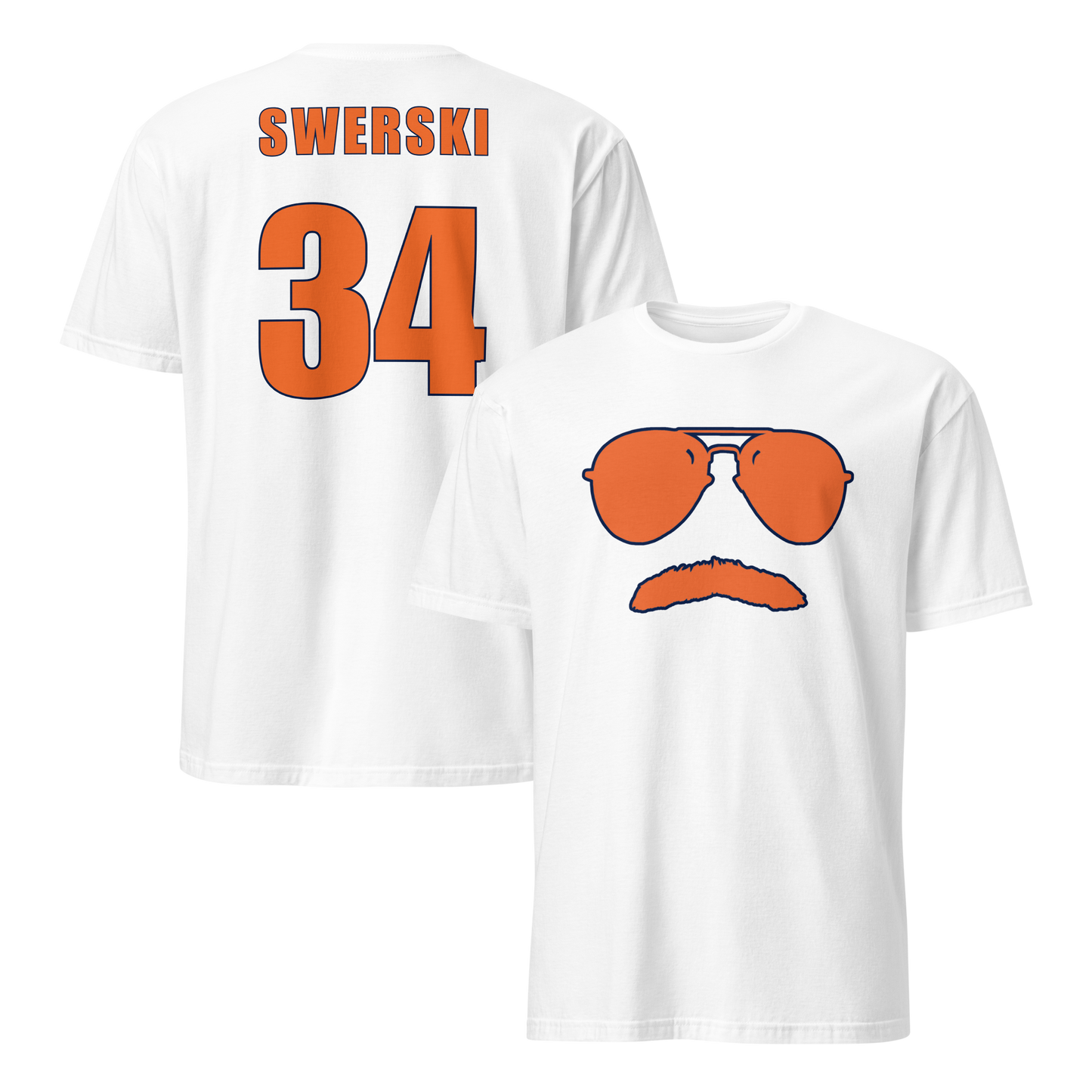 Swerski 34 Short-Sleeve Unisex T-Shirt - White with Orange/Navy
