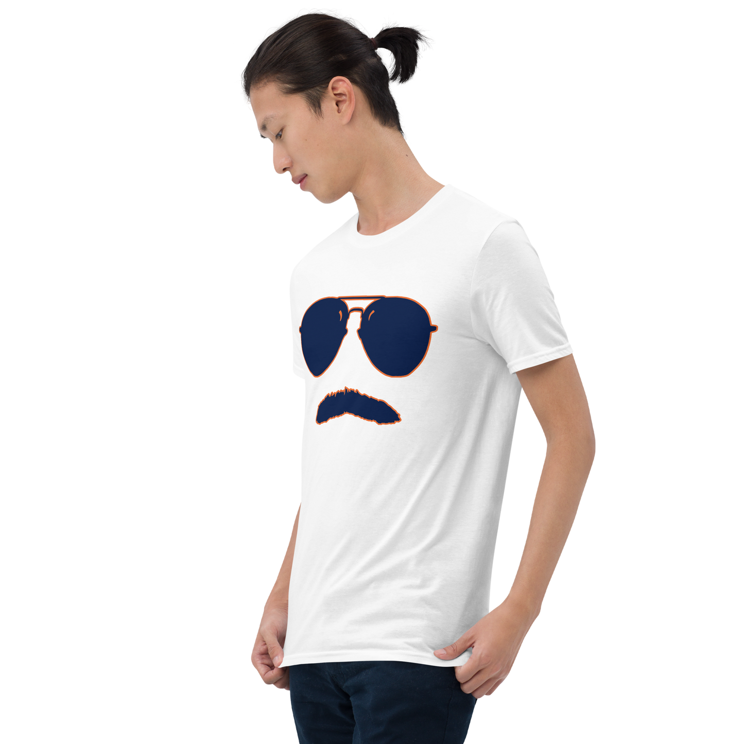 Swerski Stache and Shades Logo T-Shirt - New White with Navy/Orange Logo