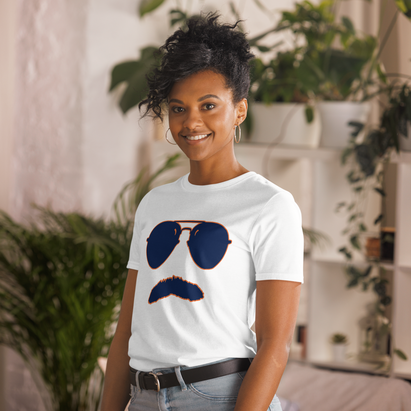 Swerski Stache and Shades Logo T-Shirt - New White with Navy/Orange Logo