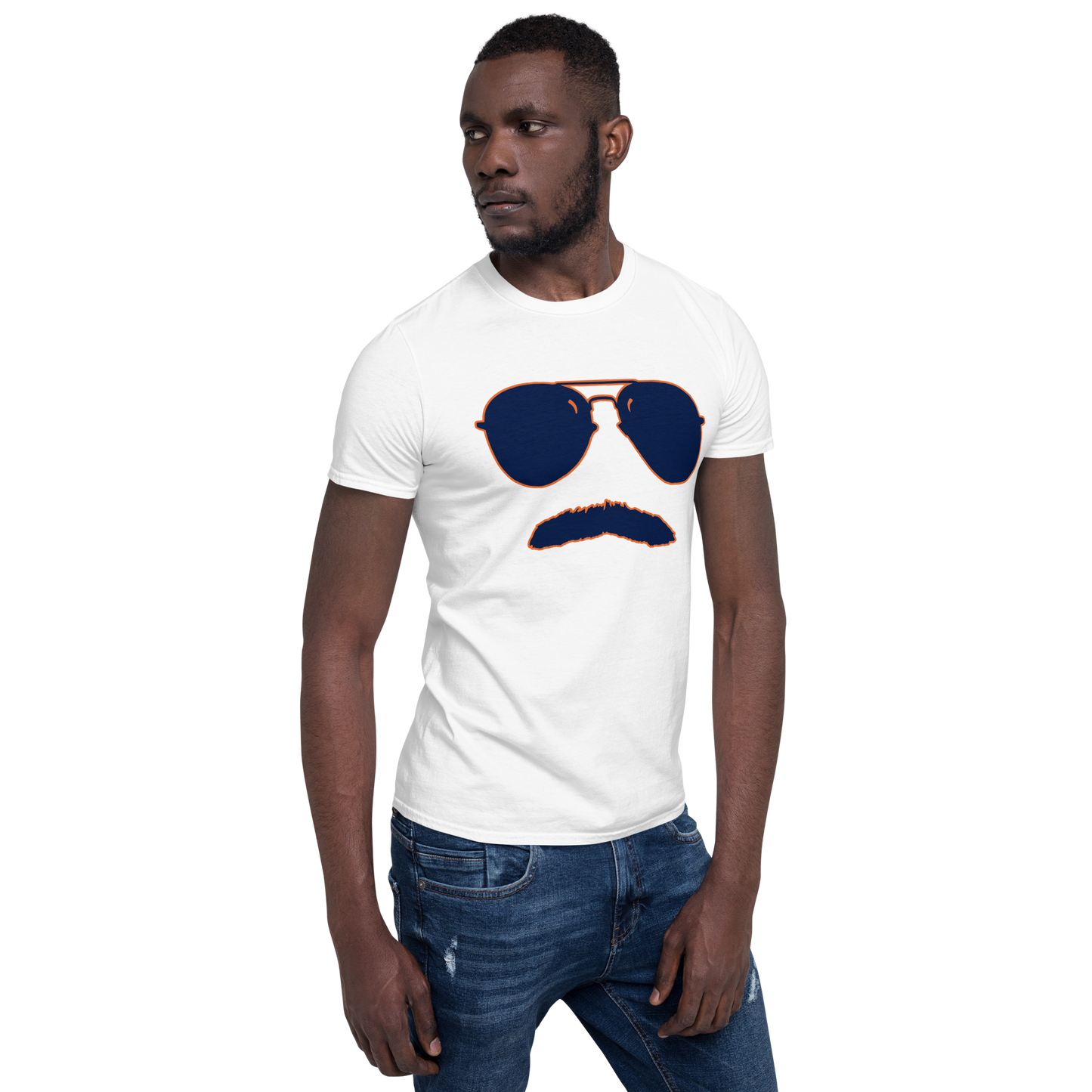 Swerski Stache and Shades Logo T-Shirt - New White with Navy/Orange Logo