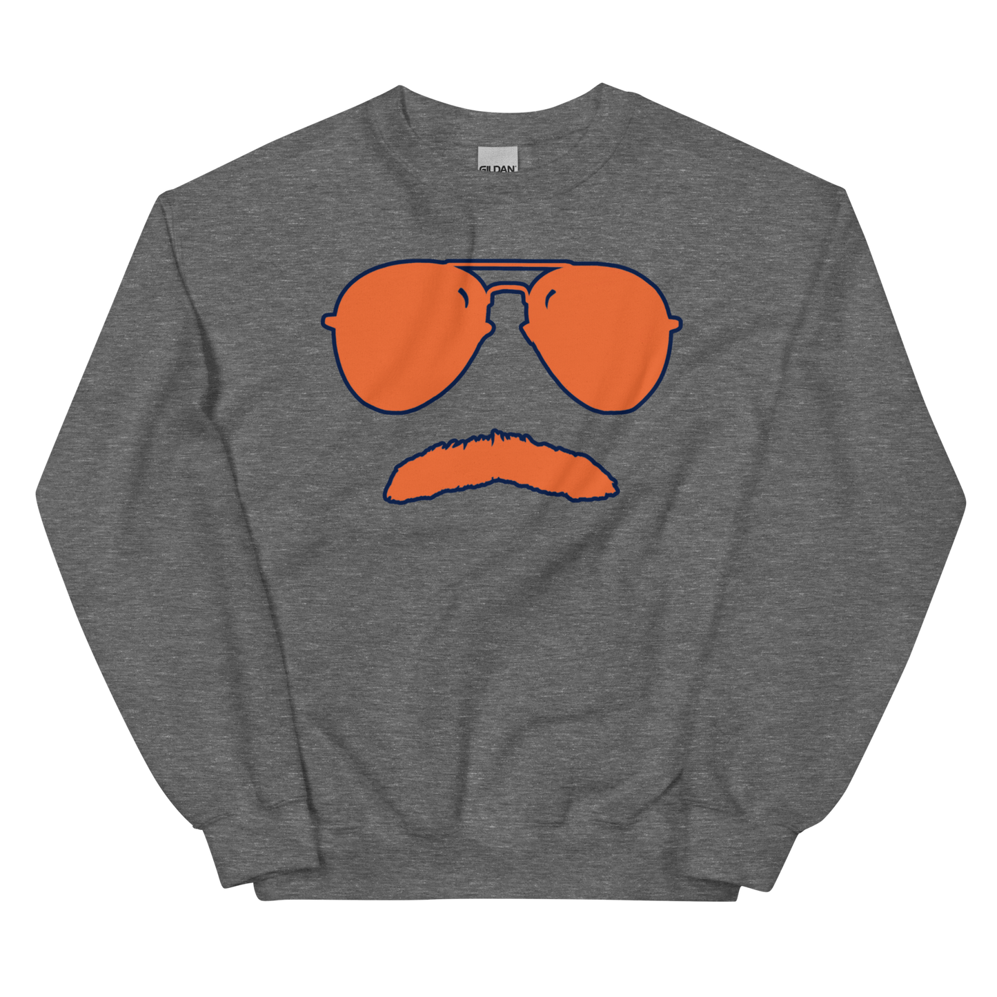 Swerski Stache and Shades Logo Unisex Sweatshirt - New Charcoal with Orange/Navy Logo