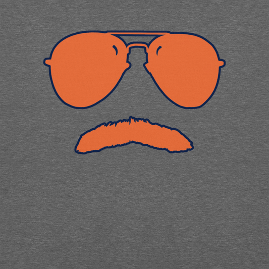 Swerski Stache and Shades Logo Unisex Sweatshirt - New Charcoal with Orange/Navy Logo
