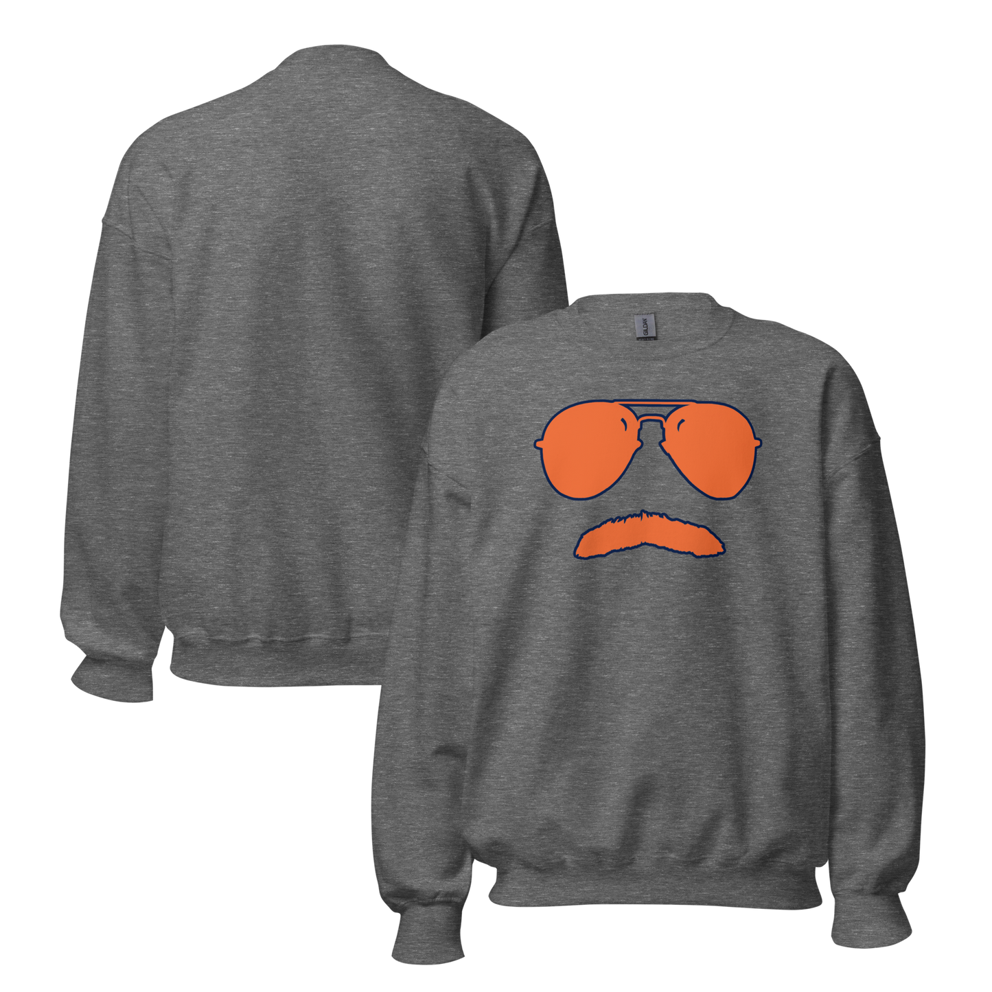 Swerski Stache and Shades Logo Unisex Sweatshirt - New Charcoal with Orange/Navy Logo