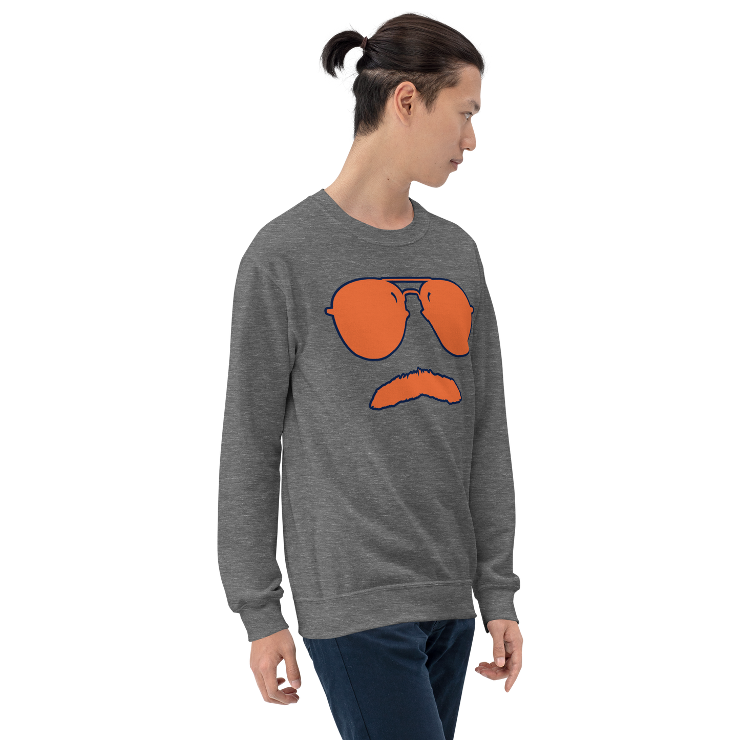Swerski Stache and Shades Logo Unisex Sweatshirt - New Charcoal with Orange/Navy Logo