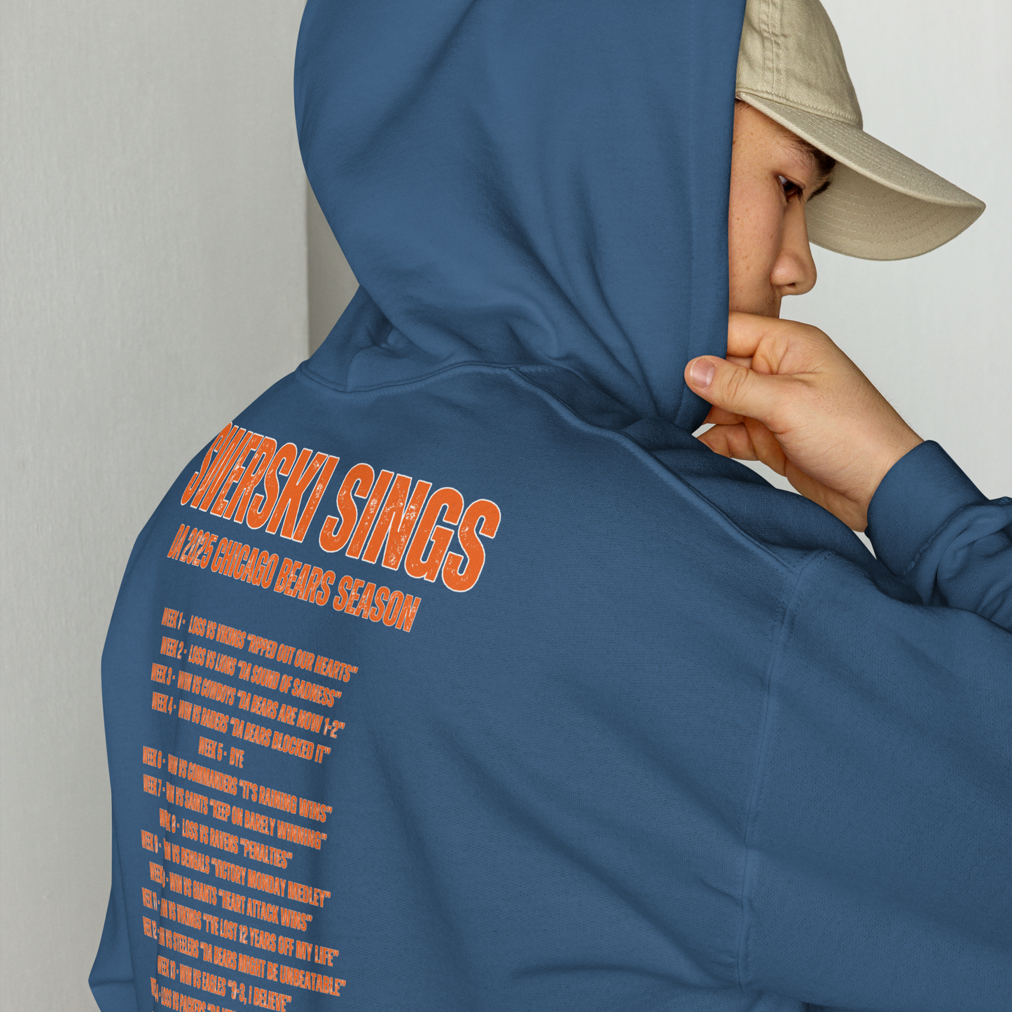 Swerski Sings Da 2025 Chicago Bears Season Unisex Hoodie - Indigo Blue