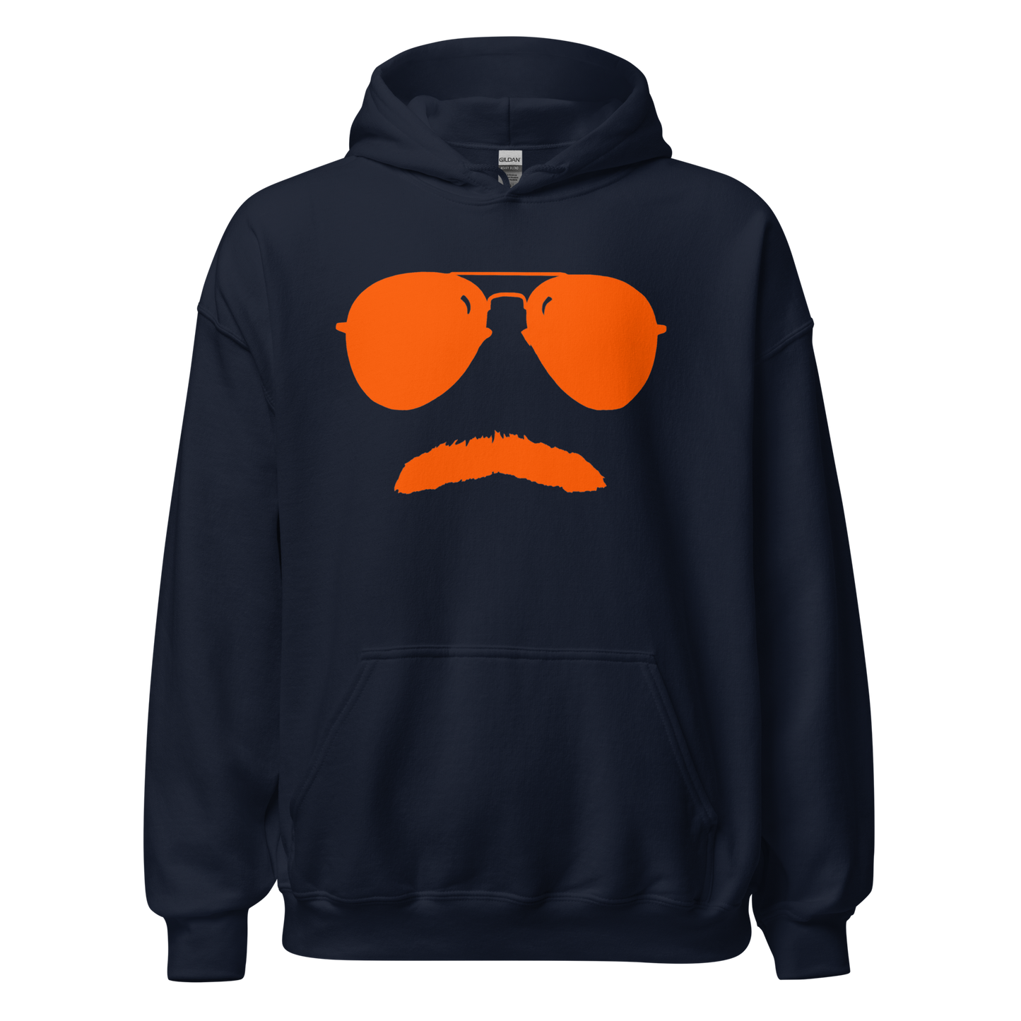 Swerski Stache and Shades Logo Unisex Hoodie - Navy with Orange Logo
