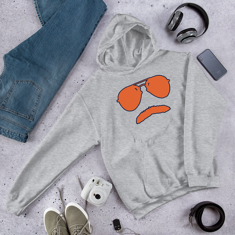 Swerski Stache and Shades Logo Unisex Hoodie - New Grey with Orange/Navy Logo