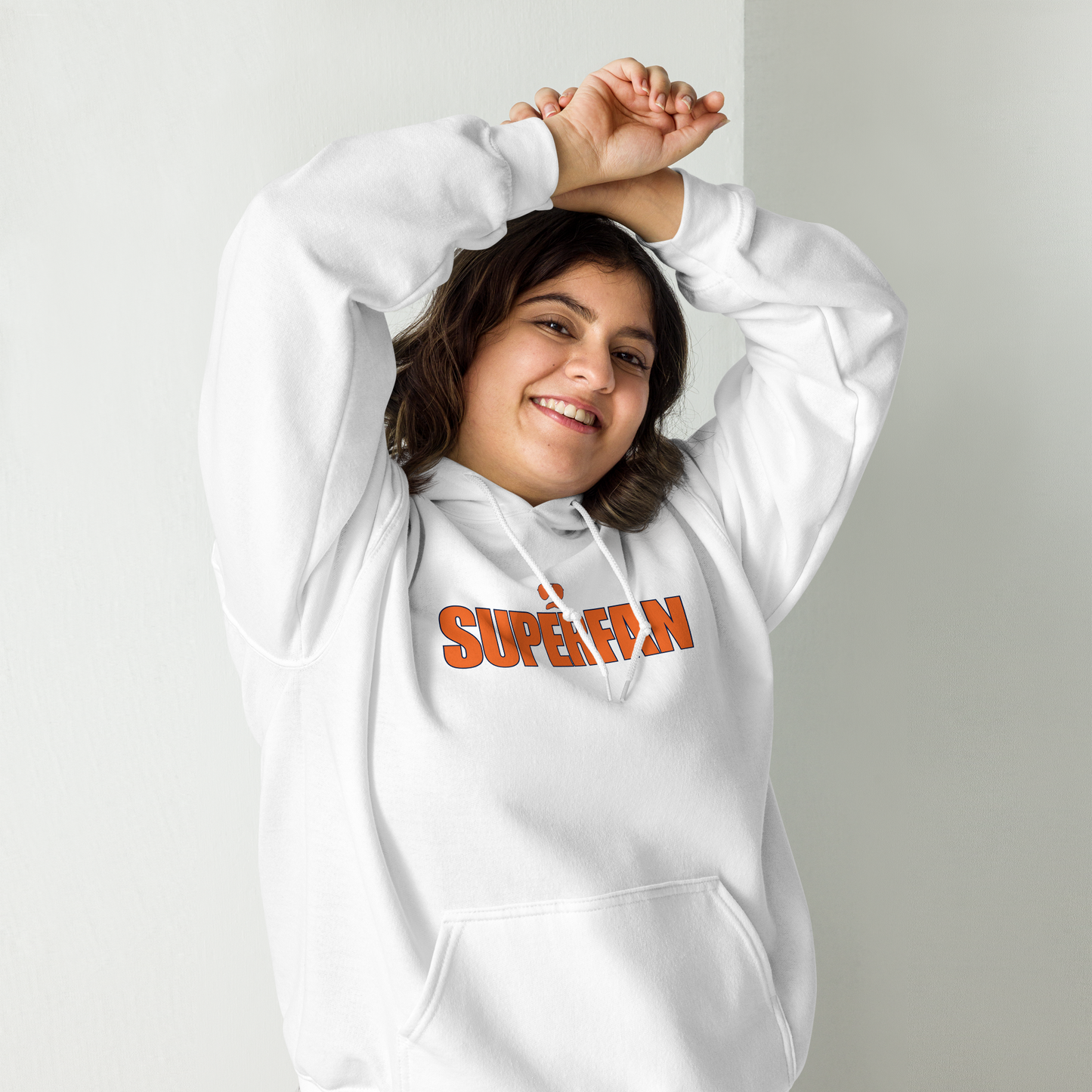 Swerski Superfan Unisex Hoodie - White with Orange/Navy